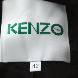 Kenzo Black Wool Blend Eye Embroidered Double Breasted Coat L