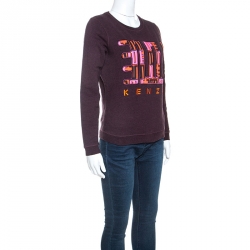 Pre Owned Kenzo Dark Burgundy Knit Love Embroidered Sweatshirt S