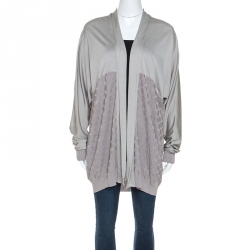 Pre Owned Kenzo Grey Silk Blend Knit Open Front Cardigan L