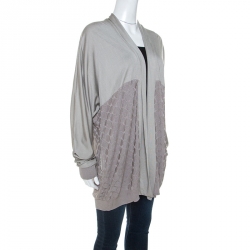 Pre Owned Kenzo Grey Silk Blend Knit Open Front Cardigan L