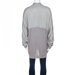 Pre Owned Kenzo Grey Silk Blend Knit Open Front Cardigan L