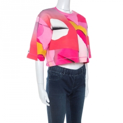 Pre Owned Kenzo Pink Printed Stretch Jersey Neoprene Cropped Top XS