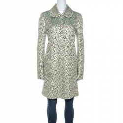 Kenzo Green and Gold Patterned Jacquard Coat M
