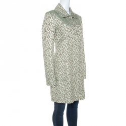 Kenzo Green and Gold Patterned Jacquard Coat M