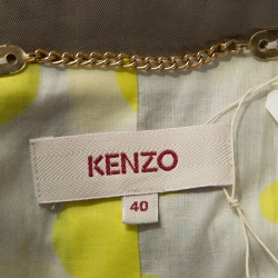 Kenzo Green and Gold Patterned Jacquard Coat M
