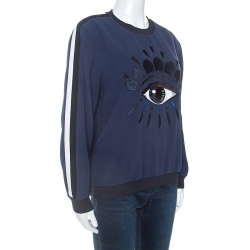 Pre Owned Kenzo Navy Blue Crepe Evil Eye Embroidered Jumper M