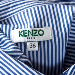 Pre Owned Kenzo Bicolor Tiger Embroidered Striped Cotton Shirt Dress S