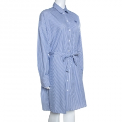 Pre Owned Kenzo Bicolor Tiger Embroidered Striped Cotton Shirt Dress S