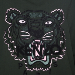 Pre Owned Kenzo Olive Green Crepe Tiger Motif Detail Sweatshirt M