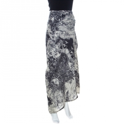 Pre Owned Kenzo Bicolor Abstract Print Wool Ruffle Detail Maxi Skirt M