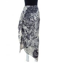 Pre Owned Kenzo Bicolor Abstract Print Wool Ruffle Detail Maxi Skirt M