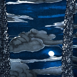 Pre Owned Kenzo Blue Night Clouds Print Crepe Cutout Detail Blouse L