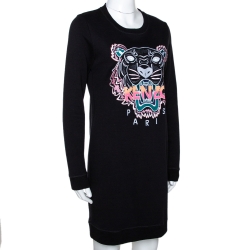 Pre Owned Kenzo Black Tiger Embroidered Cotton Sweatshirt Dress S