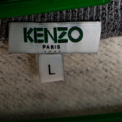 Pre Owned Kenzo Grey Melange Knit Embroidered Tiger Motif Sweater Dress L