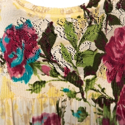 Pre Owned Kenzo Cream Floral Print Knit Paneled Sleeveless Scoop Neck Top M