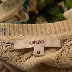 Pre Owned Kenzo Cream Floral Print Knit Paneled Sleeveless Scoop Neck Top M