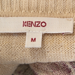 Pre Owned Kenzo Cream Floral Pointelle Knit Cotton Sequined Cropped Cardigan M