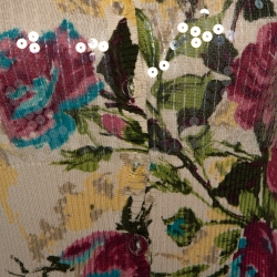 Pre Owned Kenzo Cream Floral Pointelle Knit Cotton Sequined Cropped Cardigan M