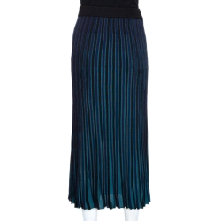 Pre Owned Kenzo Teal & Black Knit Pleated Midi Skirt S