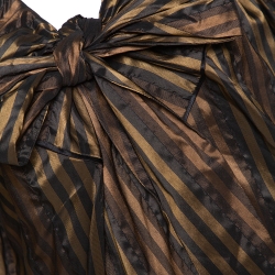 Pre Owned Kenzo Brown Striped Silk Blend Bow Detail Ruffled Blouse L 