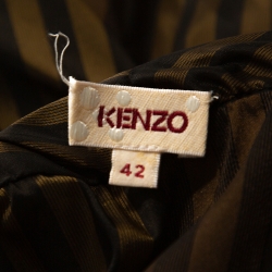 Pre Owned Kenzo Brown Striped Silk Blend Bow Detail Ruffled Blouse L 