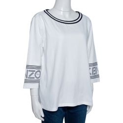 Pre Owned Kenzo White Cotton Boat Neck Three Quarter Sleeve T Shirt XL