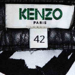 Pre Owned Kenzo Black Leather Zip Detail Mini Skirt L