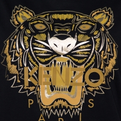 Pre Owned Kenzo Black Foil Tiger Print Cotton T-Shirt M