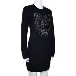 Pre Owned Kenzo Black Knit Tiger Motif Sweatshirt Dress M 