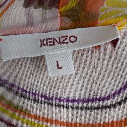 مملوكة مسبقًا فستان كينزو طباعة تجريدية مورد شيفون برتقالي  L