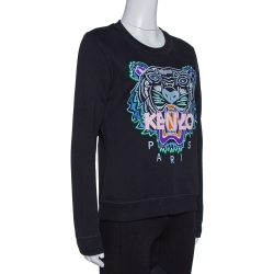 Pre Owned Kenzo Black Cotton Tiger Motif Fitted Sweatshirt M