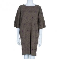 Pre Owned Kenzo Khaki Geometric Print Knit Oversize Dress L