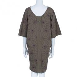 Pre Owned Kenzo Khaki Geometric Print Knit Oversize Dress L