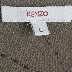 Pre Owned Kenzo Khaki Geometric Print Knit Oversize Dress L