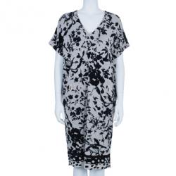 Pre Owned Kenzo Floral Knit V-Neck Shift Dress L