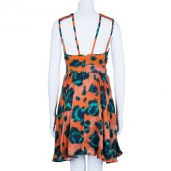Pre Owned Kenzo Orange Multicolor Print Belted Dress S