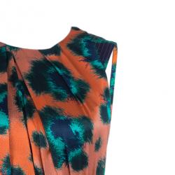 Pre Owned Kenzo Orange Multicolor Print Belted Dress S