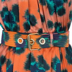 Pre Owned Kenzo Orange Multicolor Print Belted Dress S