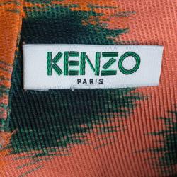 Pre Owned Kenzo Orange Multicolor Print Belted Dress S