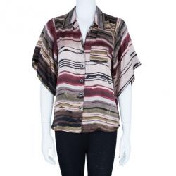 Pre Owned قميص كينزو  حرير طباعة خطوط متعدد الألوان L