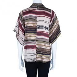 Pre Owned قميص كينزو  حرير طباعة خطوط متعدد الألوان L