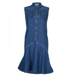 Pre Owned Kenzo Indigo Denim Ruffle Bottom Sleeveless Dress S