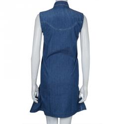 Pre Owned Kenzo Indigo Denim Ruffle Bottom Sleeveless Dress S