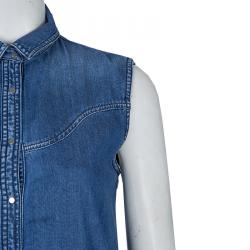 Pre Owned Kenzo Indigo Denim Ruffle Bottom Sleeveless Dress S