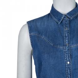 Pre Owned Kenzo Indigo Denim Ruffle Bottom Sleeveless Dress S