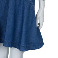 Pre Owned Kenzo Indigo Denim Ruffle Bottom Sleeveless Dress S