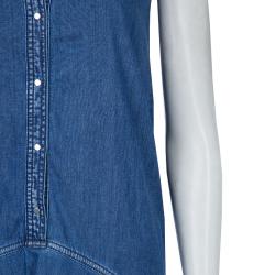 Pre Owned Kenzo Indigo Denim Ruffle Bottom Sleeveless Dress S