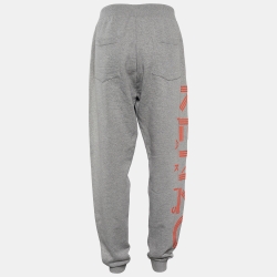 Pre Owned Kenzo Grey Rib Cotton Knit Logo Print Track Pants L