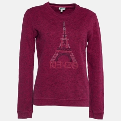 Pre Owned Kenzo Pink Mélange Cotton Eiffel Tower Embroidered Sweatshirt M
