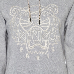 Pre Owned Kenzo Grey Tiger Embroidered Cotton Knit Hoodie S